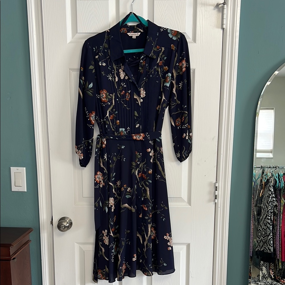 Nanette Lepore Blue and Pink Long Sleeve Wrap Dress